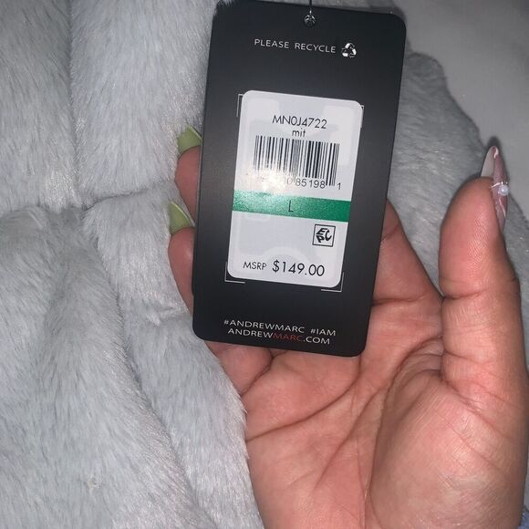 Women's Light Gray faux fur puffer jacket by Andrew Marc, size L spring wear - Picture 10 of 16